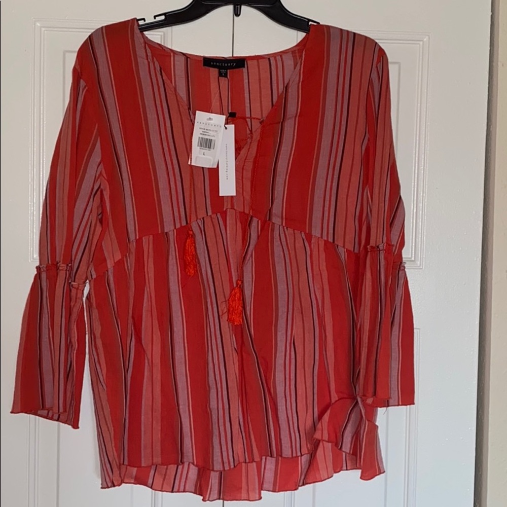 Sanctuary peplum red blouse, size large NWT